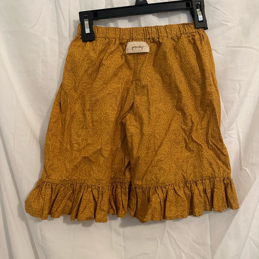 Persnickety Mustard Paisley Ruffle Shorts